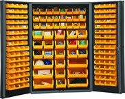 48"W - 14 Gauge - Lockable Cabinet - With 176 Yellow Hook-on Bins - Deep Door Style - Black - Exact Tool & Supply