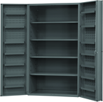 48"W - 14 Gauge - Lockable Shelf Cabinet - 4 Adjustable Shelves - 14 Door Shelves - Deep Door Style - Gray - Exact Tool & Supply