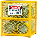 30"W - All Welded - Angle Iron Frame with Mesh Side - Horizontal Gas Cylinder Cabinet - 1 Shelf - Magnet Door - Safety Yellow - Exact Tool & Supply