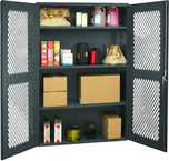 48"W - 14 Gauge - Lockable Cabinet - 3 Adjustable Shelves - Flush Door Style - Gray - Exact Tool & Supply