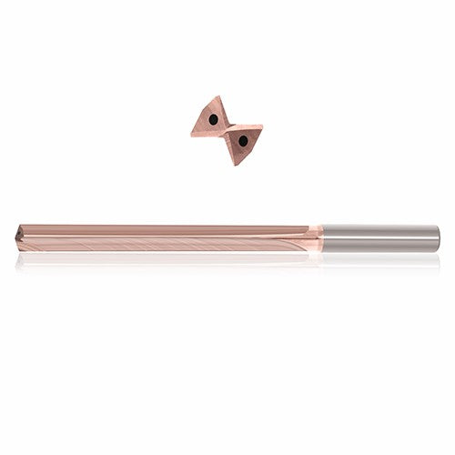 0.4375 mm Dia. × 12 mm Shank × 71 mm Flute Length × 118 mm OAL, 5xD, 130°, ZircoPlus, 2 Flute, Coolant Thru, h6, Cylindrical, Solid Carbide Drill - Exact Tool & Supply