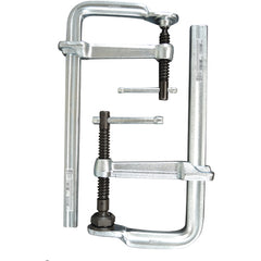 Economy L Clamp - 6″ Capacity–3 1/8″ Throat Depth - Standard Pad - Profiled Rail, Spatter resistant spindle - Exact Tool & Supply