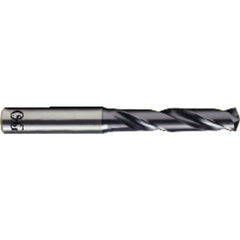 F Dia. x 8 mm Shank × 34 mm Flute Length × 79 mm OAL, 3xD, TiAlN, 2xD Flute, H6 Solid Carbide Drill - Exact Tool & Supply