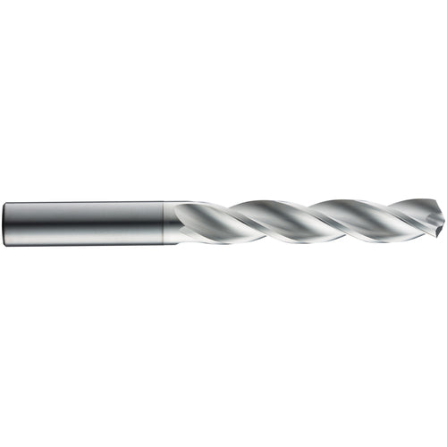33/64″ Dia. × 0.5512″ Shank × 77 mm Flute Length × 124 mm OAL, 5xD, 124°, TB, 3 Flute, External, Round Solid Carbide Drill - Exact Tool & Supply
