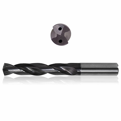 0.4531 mm Dia. × 12 mm Shank × 55 mm Flute Length × 102 mm OAL, 3xD, 140°, Sistral, 2 Flute, Coolant Thru, h6, Cylindrical, Solid Carbide Drill - Exact Tool & Supply