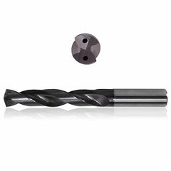 0.4531 mm Dia. × 12 mm Shank × 55 mm Flute Length × 102 mm OAL, 3xD, 140°, Sistral, 2 Flute, Coolant Thru, h6, Cylindrical, Solid Carbide Drill - Exact Tool & Supply
