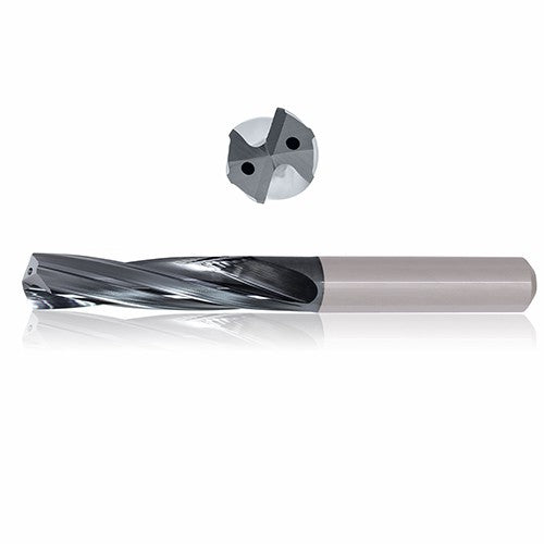 0.204 mm Dia. × 6 mm Shank × 108 mm Flute Length × 150 mm OAL, 16xD, 135°, Varianta Supral, 2 Flute, Coolant Thru, h6, Cylindrical, Solid Carbide Drill