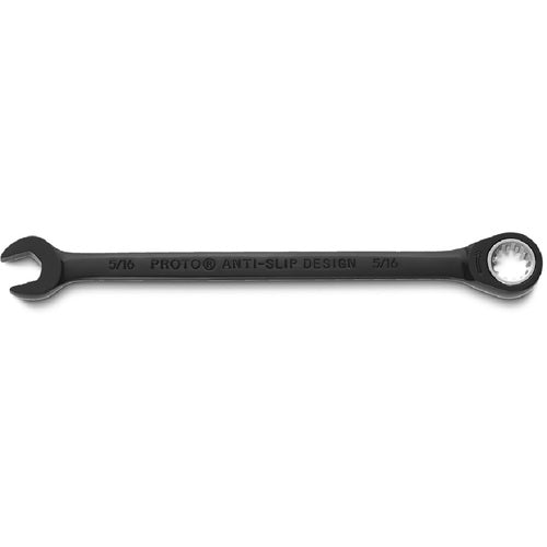 Proto Black Chrome Combination Non-Reversible Ratcheting Wrench 5/16″ - Spline - Exact Tool & Supply