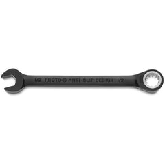 Proto Black Chrome Combination Non-Reversible Ratcheting Wrench 1/2″ - Spline - Exact Tool & Supply