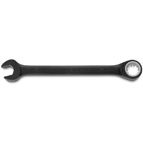 Proto Black Chrome Combination Non-Reversible Ratcheting Wrench 14 mm - Spline - Exact Tool & Supply