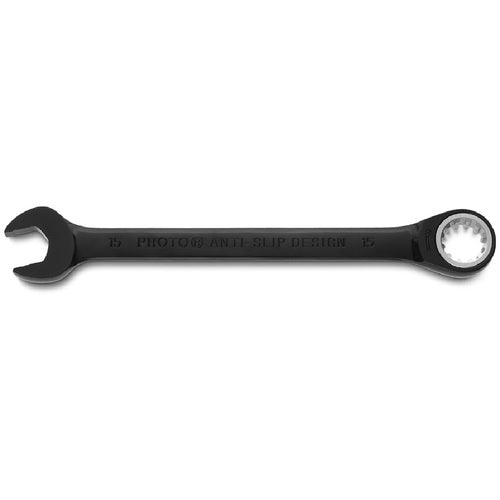 Proto Black Chrome Combination Non-Reversible Ratcheting Wrench 15 mm - Spline - Exact Tool & Supply