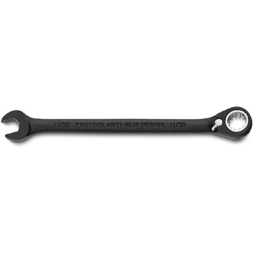 Proto Black Chrome Combination Reversible Ratcheting Wrench 11/32″ - Spline - Exact Tool & Supply