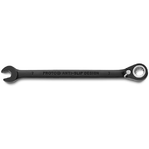Proto Black Chrome Combination Reversible Ratcheting Wrench 7 mm - Spline - Exact Tool & Supply