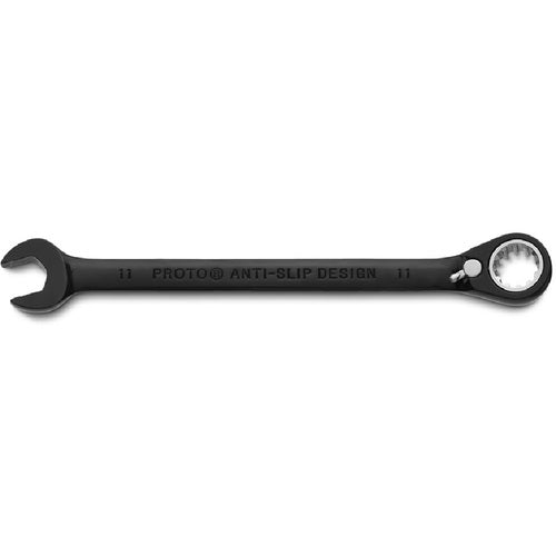 Proto Black Chrome Combination Reversible Ratcheting Wrench 11 mm - Spline - Exact Tool & Supply