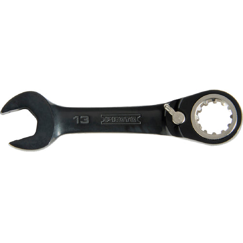 Proto Black Chrome Combination Stubby Reversible Ratcheting Wrench 13 mm - Spline - Exact Tool & Supply