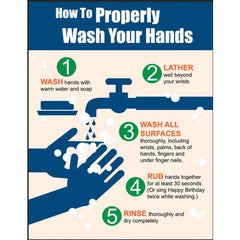 22x17 Sign-How to Properly Wash Hands-Blue - Exact Tool & Supply