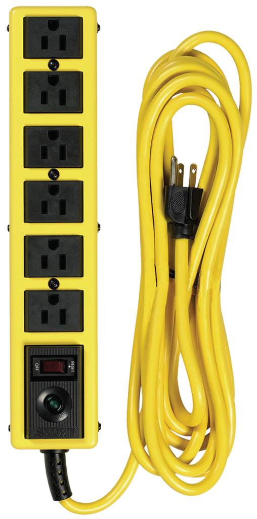 6 Outlet - Black/Yellow - Surge Protector/Circuit Breaker - Exact Tool & Supply