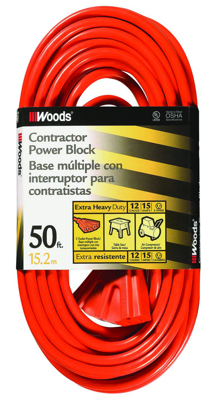 Extension Cord - 50' Extra HD 3-Outlet (Power Block) - Exact Tool & Supply