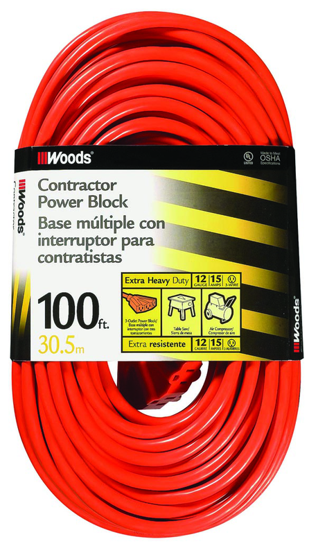 Extension Cord - 100' Extra HD 3-Outlet (Power Block) - Exact Tool & Supply