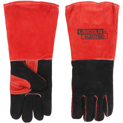 Welding Gloves - Red Black Leather Indus - Exact Tool & Supply