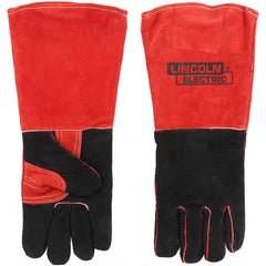 Welding Gloves - Red Black Leather Indus - Exact Tool & Supply