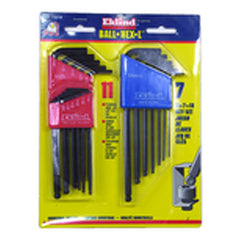 18 Pieces-0.050″-1/4″ & 1.5 mm-6 mm Long Arm Style - Ball End Hex Key Set - Exact Tool & Supply