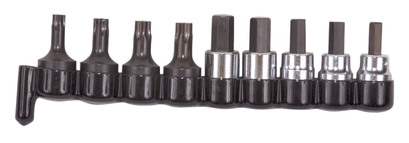 9 Piece - #29150 - 3/8'' Drive - Includes: 1/4; 3/8 Hex; 7; 8; 10mm Hex; T40; T45; T47; T50 Torx - Socket Drive Hex & Torx Bit Set - Exact Tool & Supply