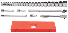 29 Piece - #9323644 - 10 to 21mm - 1/2" Drive - 12 Point - Metric Socket Set - Exact Tool & Supply