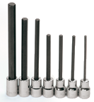 7 Piece - #9320551 - 1/8; 5/32; 3/16; 7/32; 1/4; 5/16; 3/8" - 3/8" Drive - Socket Drive Extra Long Hex Bit Set - Exact Tool & Supply