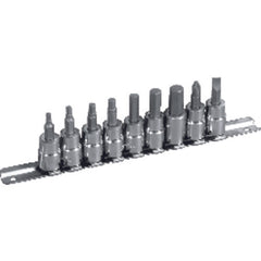 10 Piece - #1361 - #2 Phillips; 1/8″, 5/32″, 3/16″, 7/32″, 1/4″, 5/16″, 3/8″ Hex; 1/4″ Slotted–3/8″ Drive - Socket Drive Hex Bit Set - Exact Tool & Supply