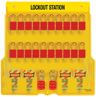 Padllock Wall Station - 22 x 22 x 1-3/4''-With (20) 3Red Steel Padlocks - Exact Tool & Supply