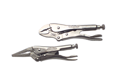 Locking Plier Set -- 2pc. Chrome Plated- Includes: 6" Long Nose; 7" Curved Jaw - Exact Tool & Supply