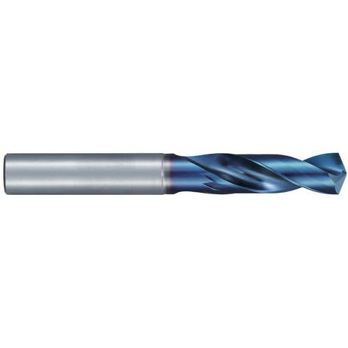 13/64″ Dia. × 6 mm Shank × 26 mm Flute Length × 66 mm OAL, Stub, 135°, Aqua Revo D, 2 Flute, External, Solid Carbide Drill - Exact Tool & Supply