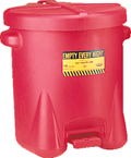 #933FL -- 6 Gallon Poly Oily Waste Can -- Self closing lid with foot lever -- Red HDPE - Exact Tool & Supply