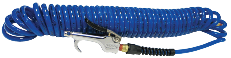 #600PU25BT - 1/4 MPT x 25 Feet - Blue Polyurethane - 2 Swivel Fitting(s) - Recoil Air Hose & Air Blow Gun Kit - Exact Tool & Supply