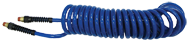 #PU3850BT - 3/8 MPT x 50 Feet - Transparent Blue Polyurethane - 1-Swivel Fitting(s) - Self-Storing Hose - Exact Tool & Supply