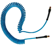 #PUE1425BT - 1/4 MPT x 25 Feet - Transparent Blue Polyurethane - 2 Swivel Fitting(s) - Self-Storing Hose - Exact Tool & Supply