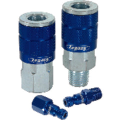 Model A72452C–1/4″ Body × 1/4″ NPT (3 pieces) - Blue Automotive Coupler & Plug Kit - Exact Tool & Supply