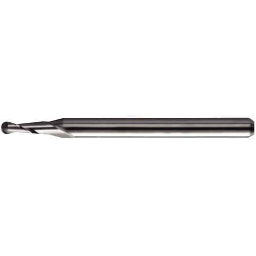 0.05″ Dia. × 1/8″ Shank × 0.15″ DOC × 2″ OAL, Carbide TA, Spiral , 2 Flute, 30° Helix, Ballnose End Mill - Exact Tool & Supply