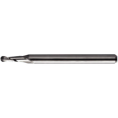 0.05″ Dia. × 1/8″ Shank × 0.15″ DOC × 2″ OAL, Carbide TA, Spiral , 2 Flute, 30° Helix, Ballnose End Mill - Exact Tool & Supply