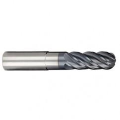 1/2" Dia. - 5/8" LOC - 4 OAL 5 FL Ball Nose Carbide End Mill-AlCrN-X - Exact Tool & Supply