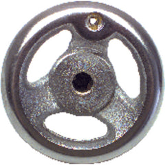 Polished Chrome Plated Hand Wheel - 4″ Wheel Diameter, 1 1/8″ Hub Diameter, #10–24 Threaded Handle Hole, 3/8″ Threaded Center Hole - Exact Tool & Supply