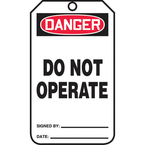 Safety Tag, Danger Do Not Operate , 25/Pk, Cardstock - Exact Tool & Supply