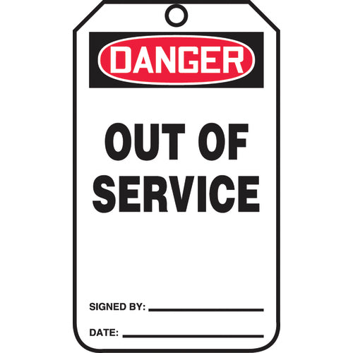Safety Tag, Danger Out Of Service, 25/Pk, Cardstock - Exact Tool & Supply