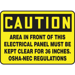 Sign, Caution Area In Front Of This Electrical Panel, 7″ × 10″, Vinyl - Exact Tool & Supply