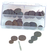 #707 Resin Bonded Rubber Kit - Small Wheel & Mandrel - Various Shapes - Equal Assortment Grit - Exact Tool & Supply