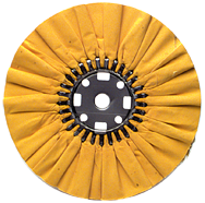 16 x 1-1/4'' (7 x 8'' Flange) - Cotton Treated - Stiff Yellow Sheeting for Non-Ferrous Metals Ventilated Bias Buffing Wheel - Exact Tool & Supply