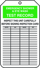 Inspection Record Tag, Emergency Shower & Eye Wash Test Record, 25/Pk, Plastic - Exact Tool & Supply