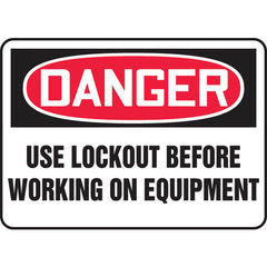 Sign, Danger Use Lockout Before Working On Equipment, 7″ × 10″, Aluminum - Exact Tool & Supply