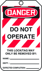 Lockout Tag, Danger Do Not Operate, 25/Pk, Plastic - Exact Tool & Supply